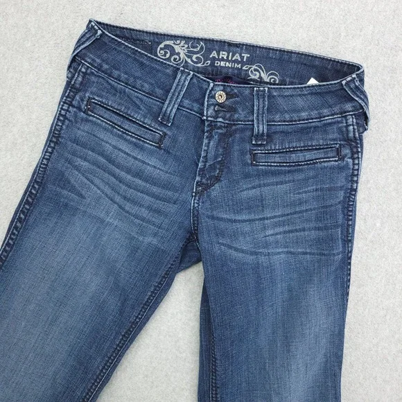 Ariat Denim Womens Trouser Jeans Size 25R Bootcut Wide Leg Flare Medium Wash - Picture 2 of 15